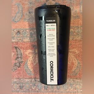 Corkcicle Black Halloween; Cobwebs, Black Witches Hats & Black Bats Tumbler